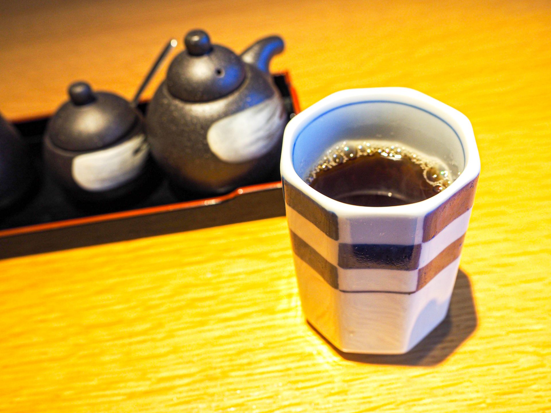 Hojicha (roasted green tea) as a welcome drink