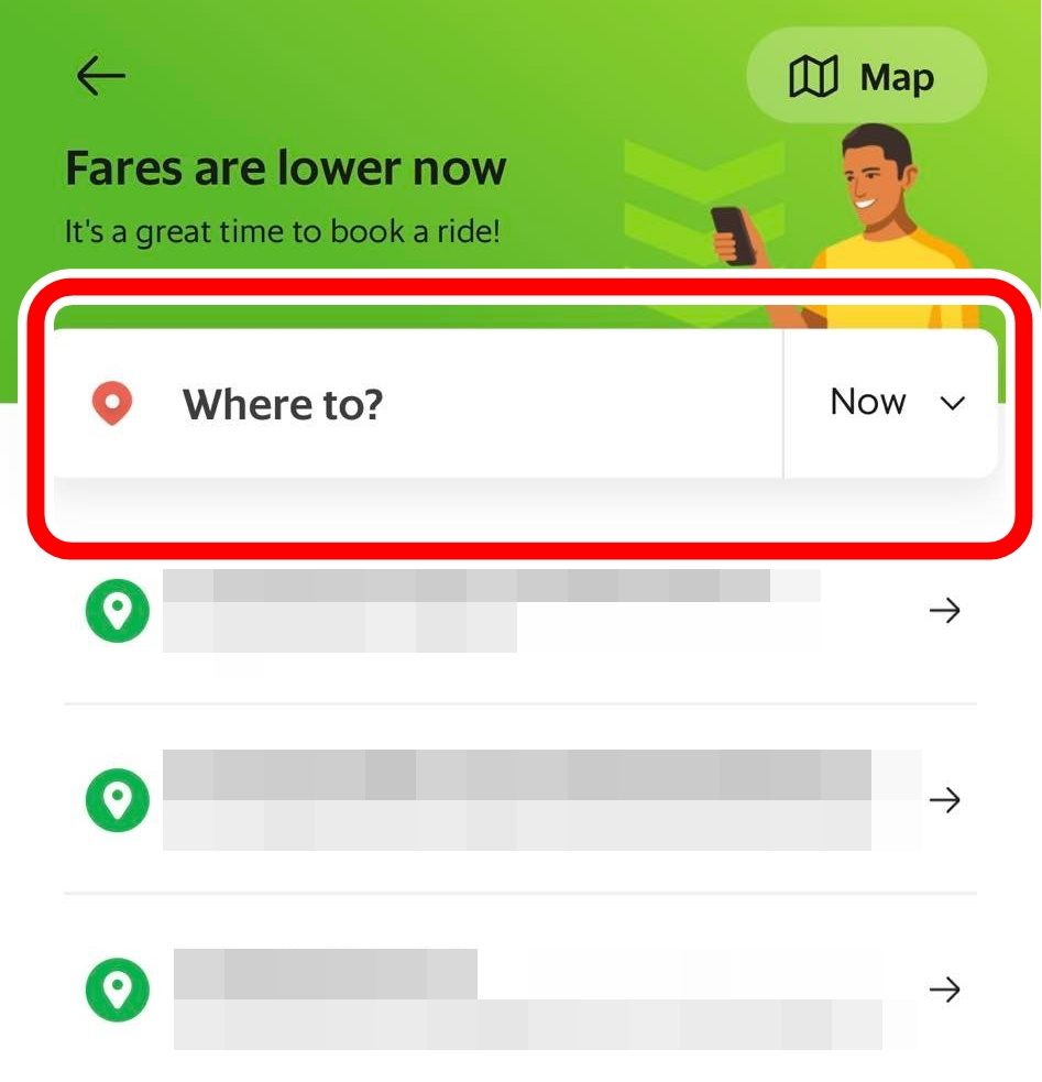 Where to?をタップ