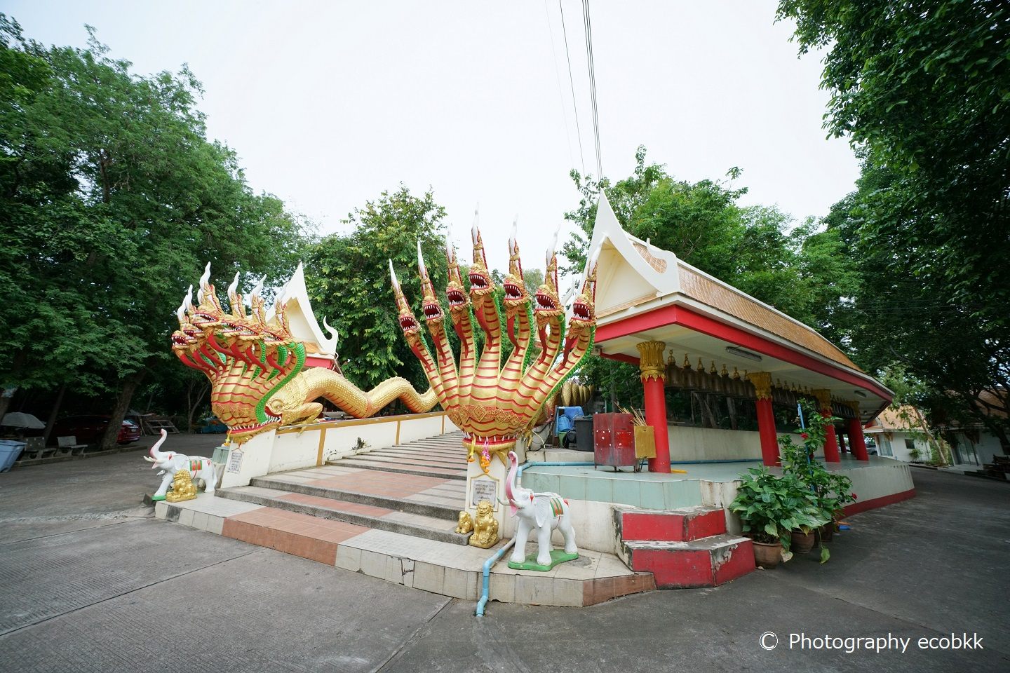 寺院「ワット・プラヤイ・パタヤ」の階段で見られる蛇の神様「ナーガ」