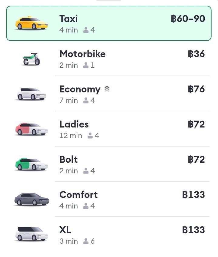 選べる車の種類と今回表示された料金