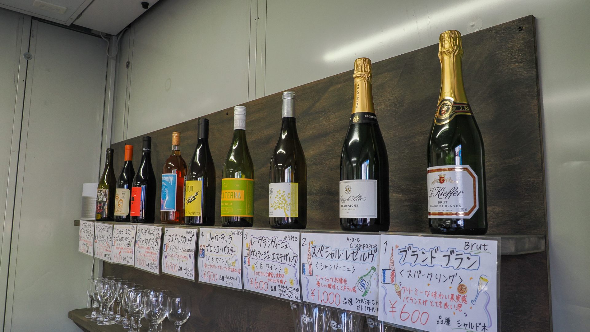 Wine lineup of "TATEOKA TAKESHI", the Sapporo Chef's Kitchen of the days at the site "PRECIOUS TABLE" at Odorikoen 11-chome
