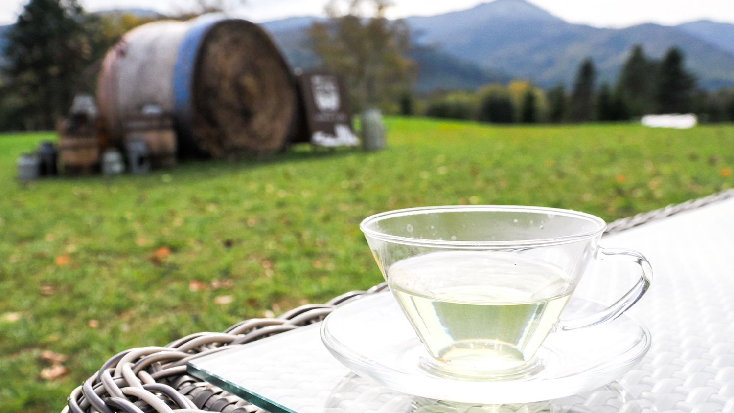 One of the beverages for free-flow of Farm Afternoon Tea, "Leaf tea of wine grapes” from Hokkaido