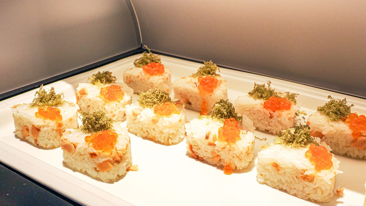 Rice ball with salmon and salmon roe