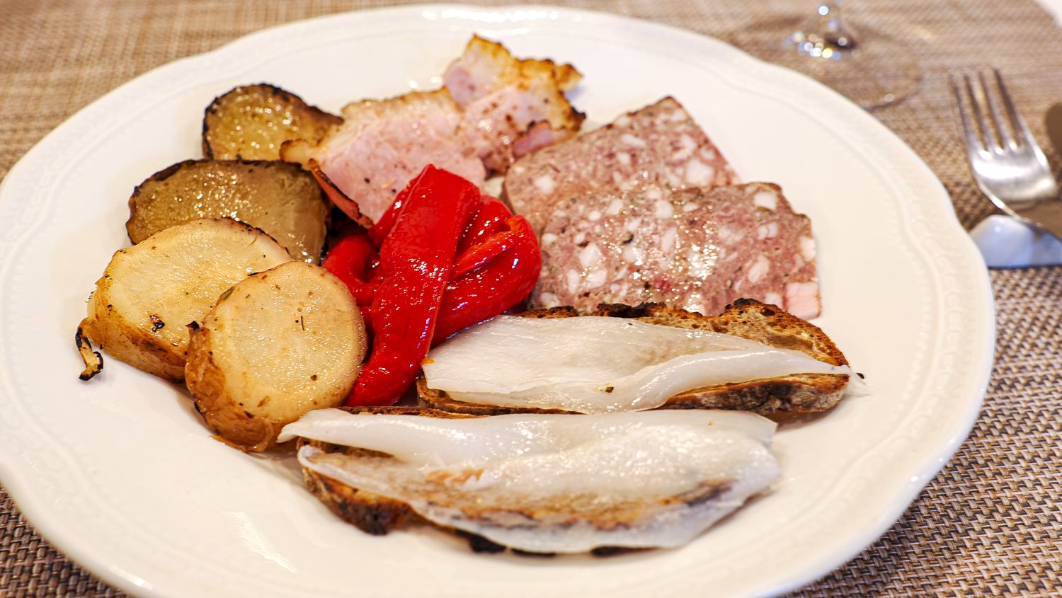 Assorted house made ham and vegetables as an appetizer