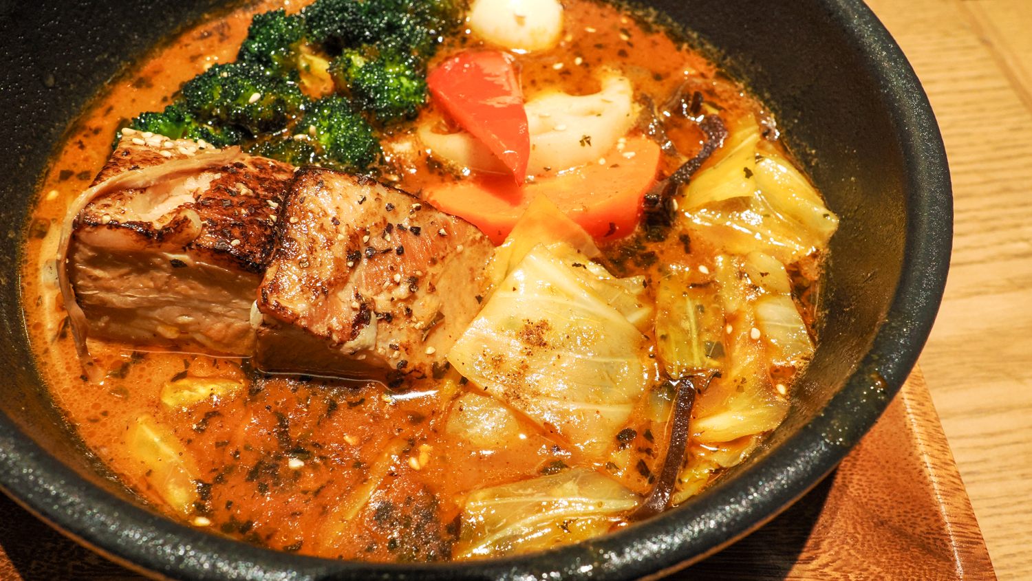 Soup Curry with roasted "soy-braised pork"