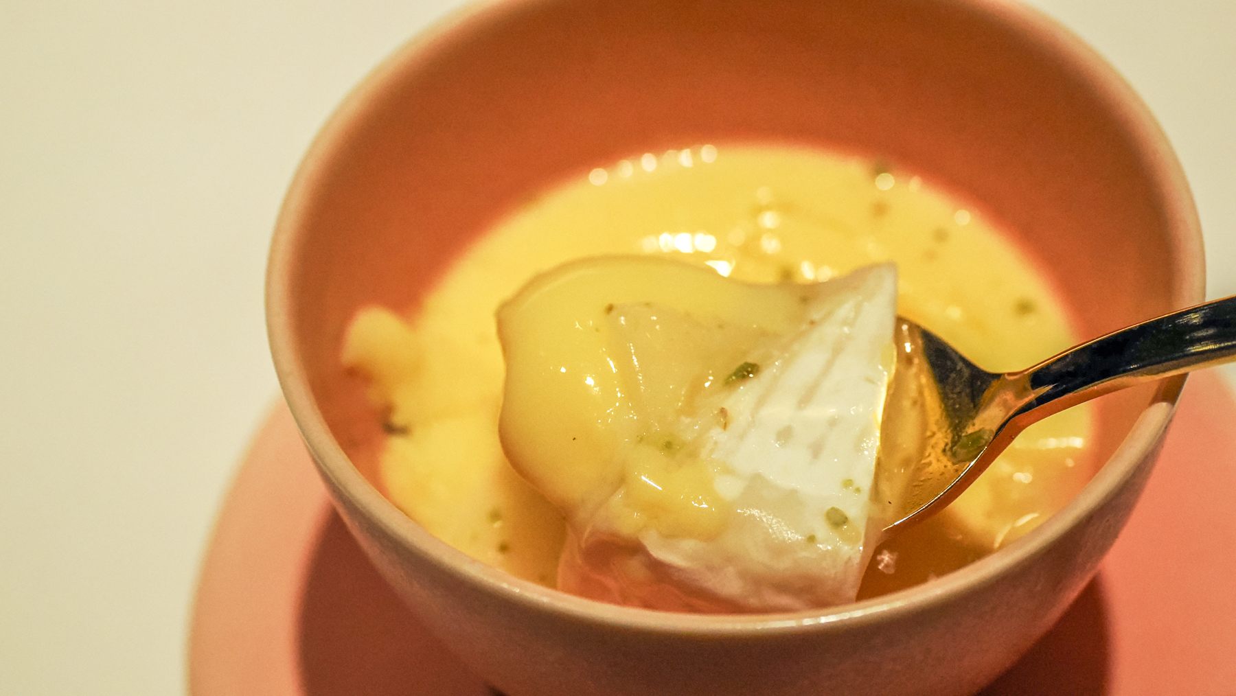 Japanese steamed brothy custard with Camenbert cheese