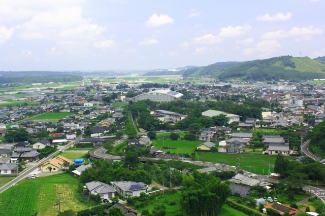 綾城から見た綾町の街並み