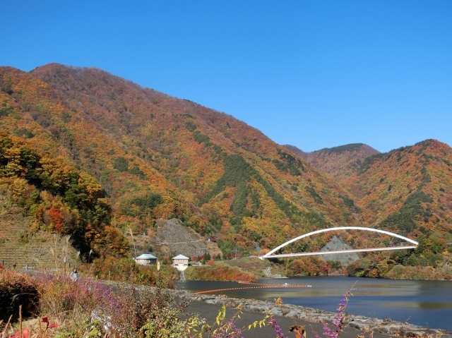 みずがき湖に映える紅葉を眺めて