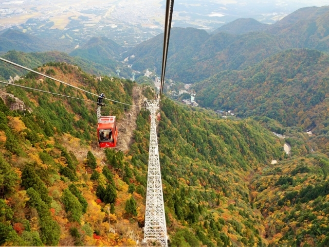 紅葉とロープウェイ　写真提供：御在所ロープウェイ株式会社