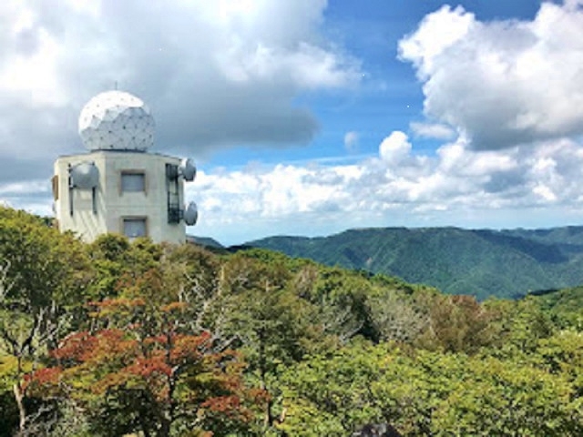 雨量レーダーと少しだけ紅葉が始まった木々の一部