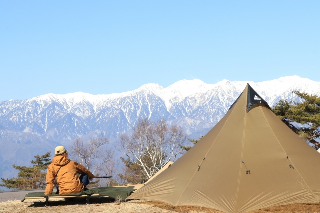 長野のアルプスに囲まれたキャンプ場