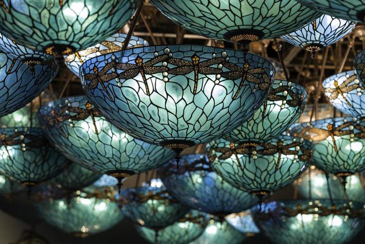 002 Dragonfly - Turquoise Glass Lamps featuring yellow dragonflies.jpg