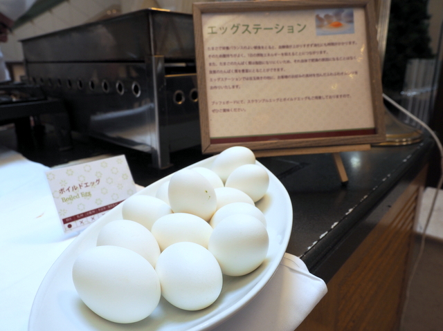 Boiled eggs at the egg station